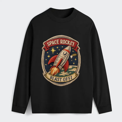 RETRO ROCKET - 1950s space rocket in silver and red , atomic age - Classic Long Sleeve Shirt - Black