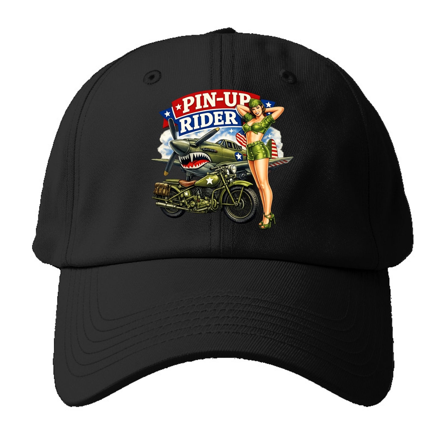 Wwii Pin Up Rider - Baseball Cap - Black