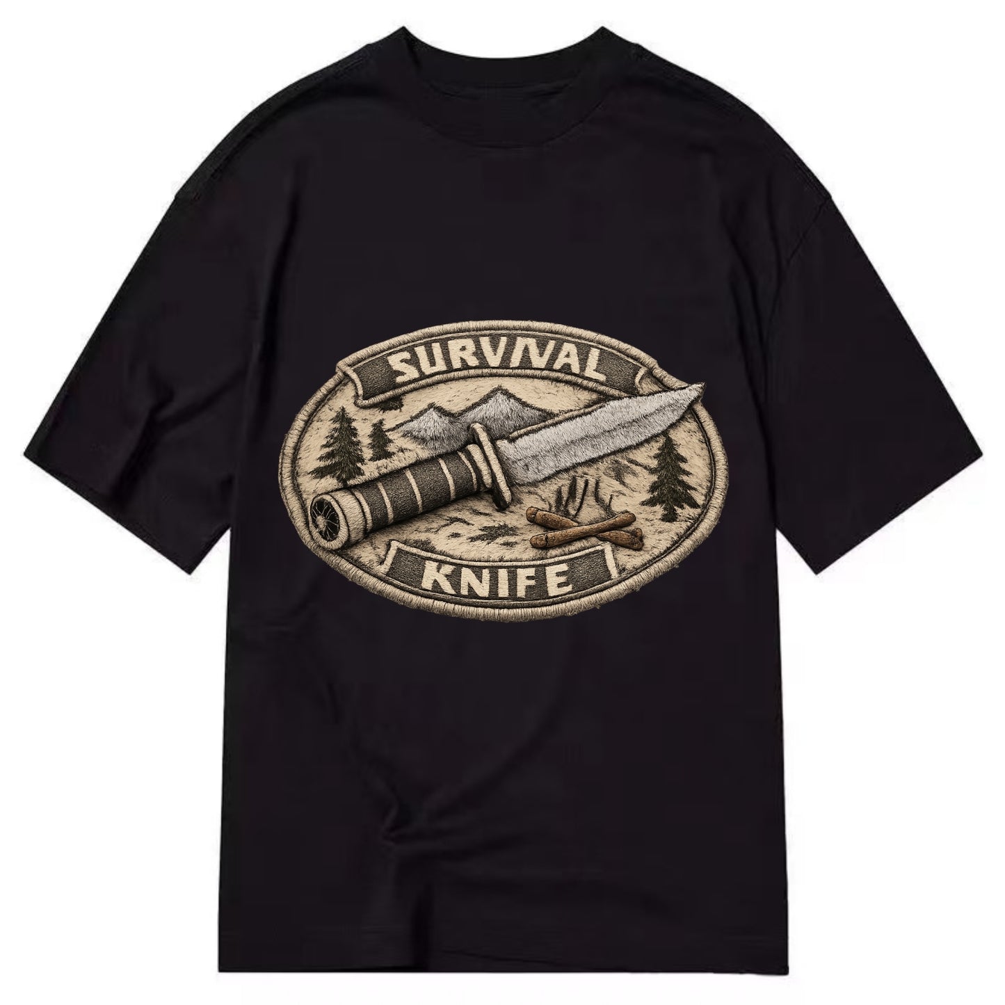 SURVIVAL KNIFE - fixed blade with compass in silver and black , bushcraft - Classic T-shirt - Black