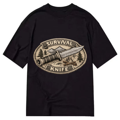 SURVIVAL KNIFE - fixed blade with compass in silver and black , bushcraft - Classic T-shirt - Black