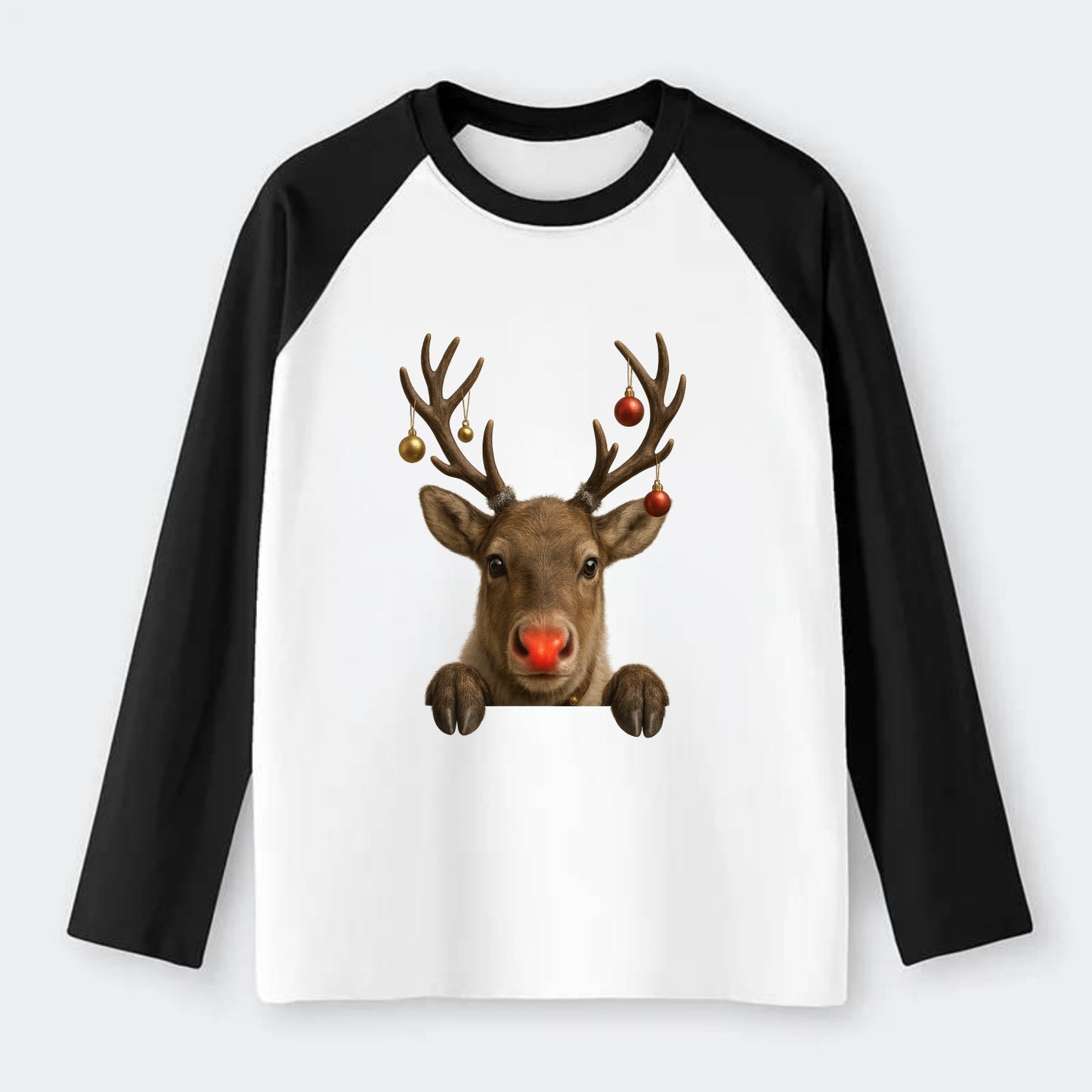 Christmas Reindeer  - Raglan Long Sleeve T-Shirt - Black