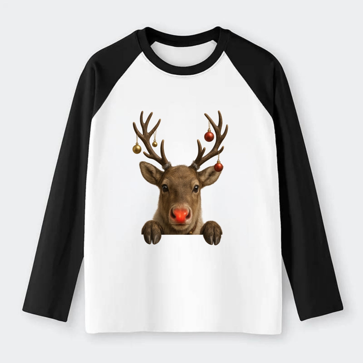 Christmas Reindeer  - Raglan Long Sleeve T-Shirt - Black