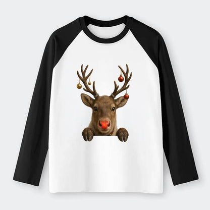 Christmas Reindeer  - Raglan Long Sleeve T-Shirt - Black