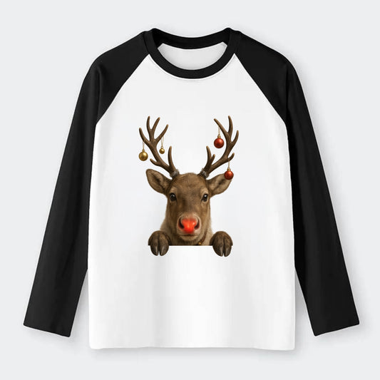 Christmas Reindeer  - Raglan Long Sleeve T-Shirt - Black