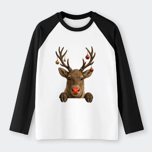 Christmas Reindeer  - Raglan Long Sleeve T-Shirt
