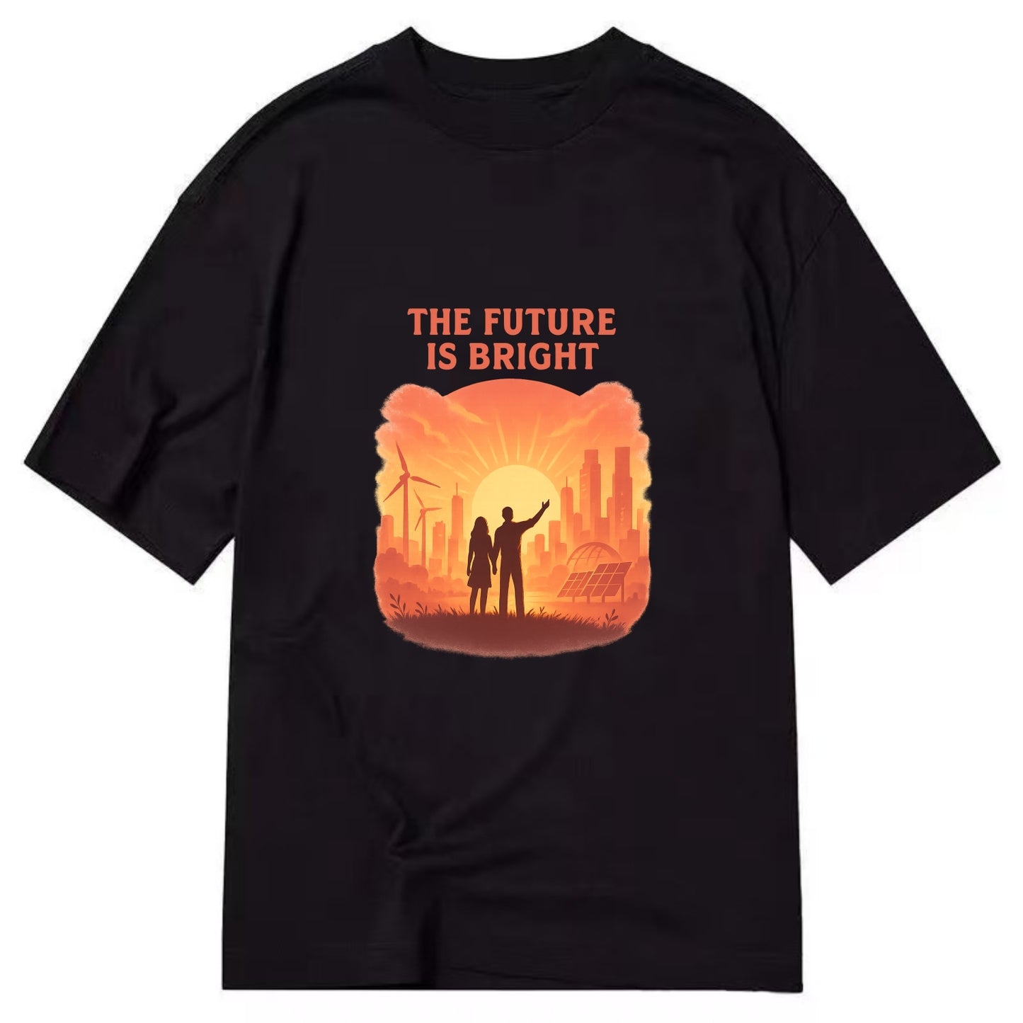 Sunrise over thriving sustainable city - "The Future is Bright" - optimistic - Classic T-shirt - Black