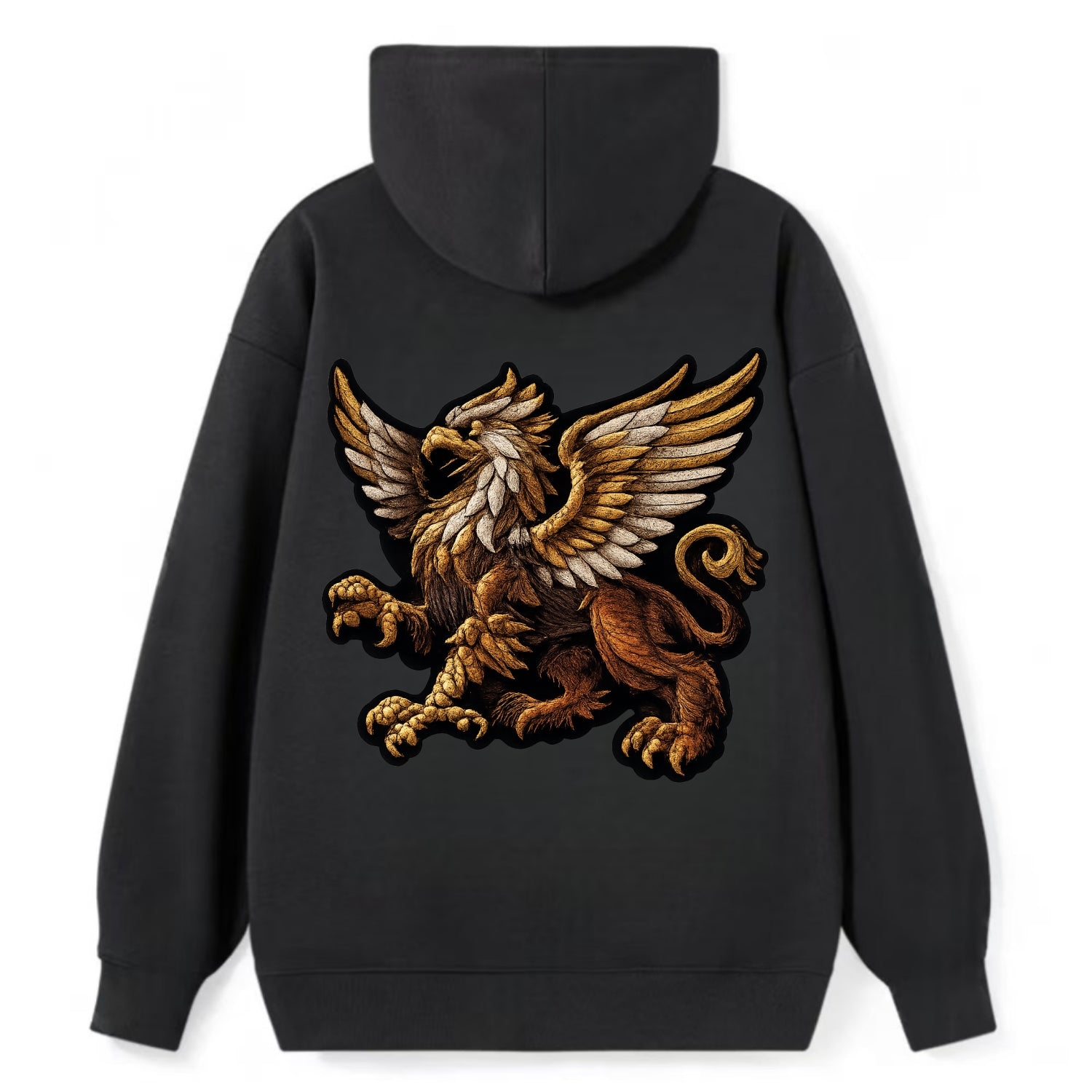 GRIFFIN BEAST - lion eagle hybrid in gold and brown , heraldic - Classic Pullover Hoodie - Black