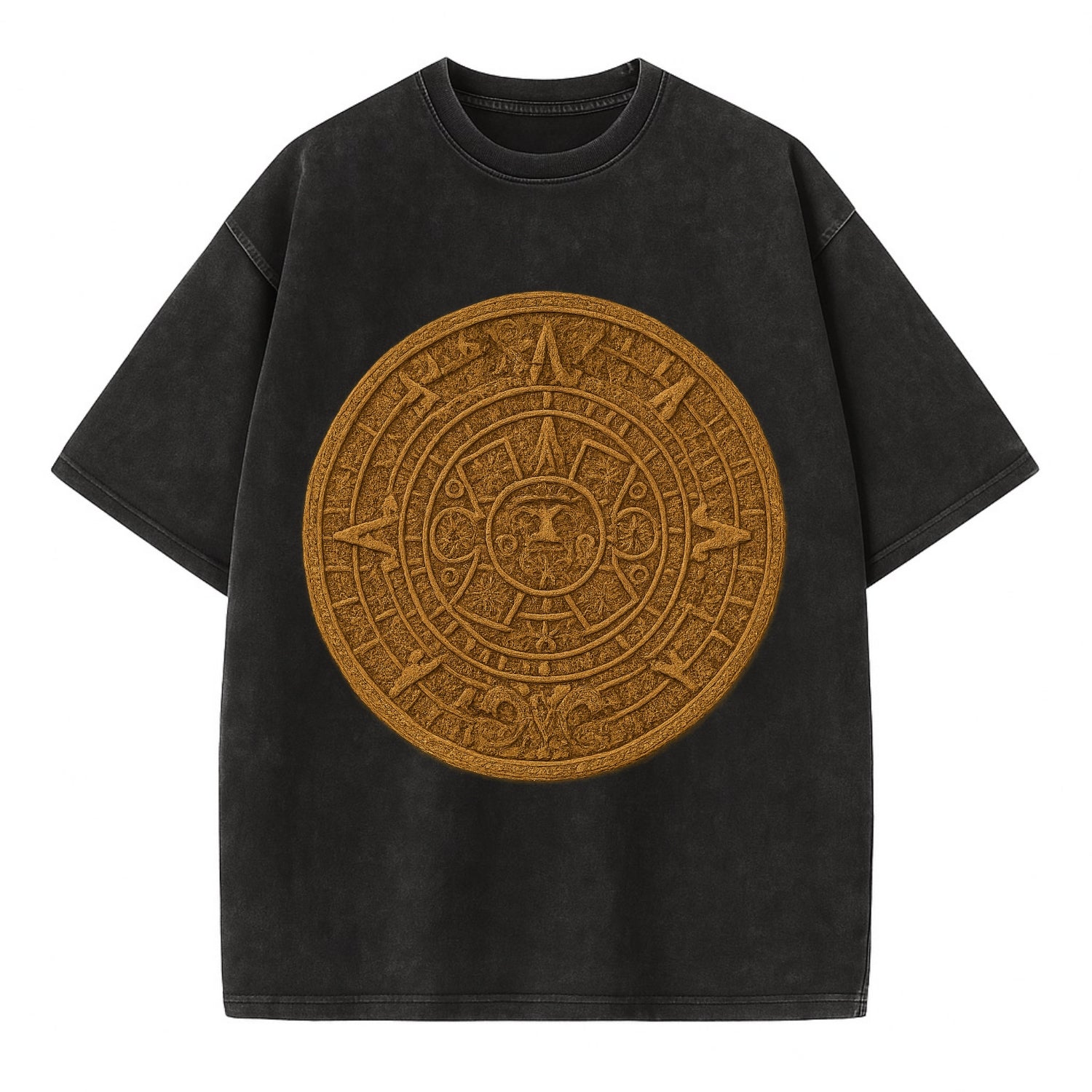 Aztec Calendar  - Vintage T-shirt - Black