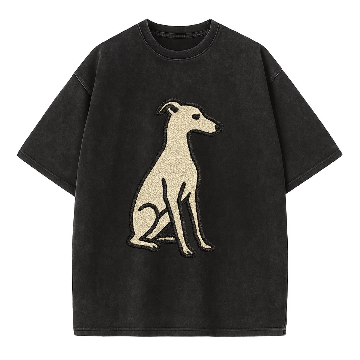 Italian Greyhound - Gray sitting pose - Vintage T-shirt - Black