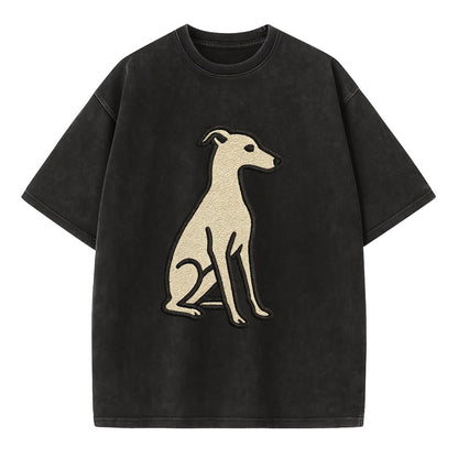 Italian Greyhound - Gray sitting pose - Vintage T-shirt - Black