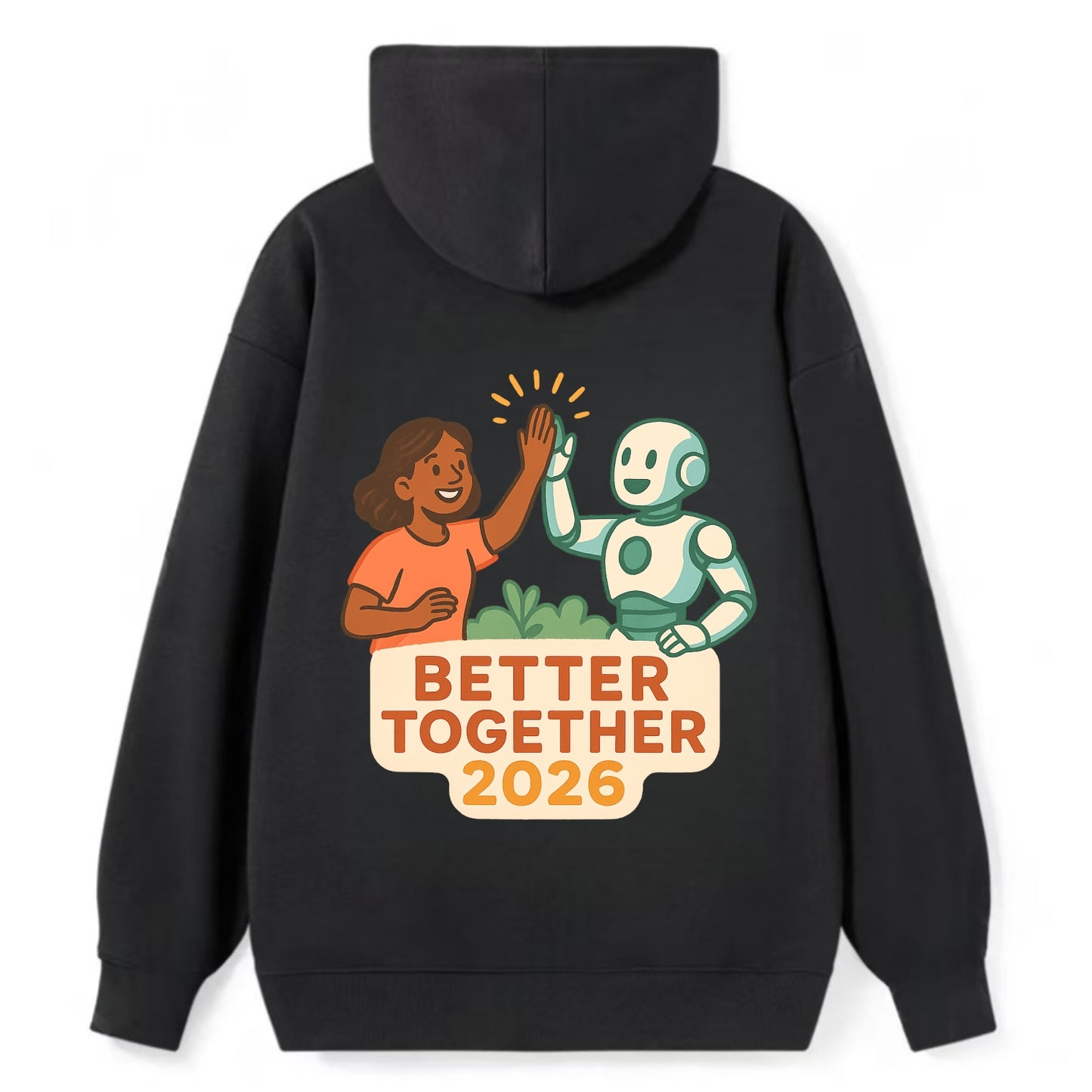 Human and AI robot high-fiving as collaborative partners - "Better - Classic Pullover Hoodie - Black