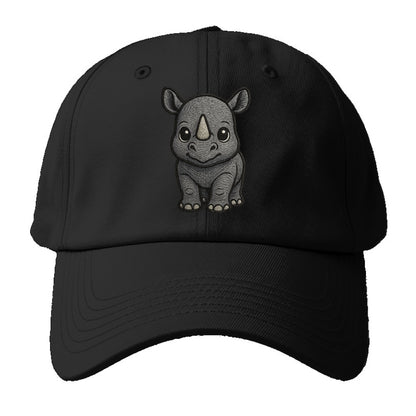 Baby Rhino - gray armor skin, tiny horn nub, round eyes, front-facing, - Baseball Cap For Big Heads - Black