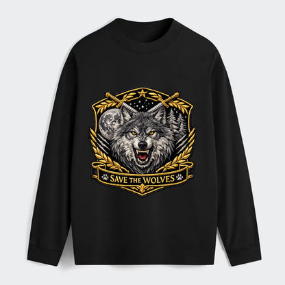 SAVE THE WOLVES - wolf moon in gray , predator protection - Classic Long Sleeve Shirt - Black