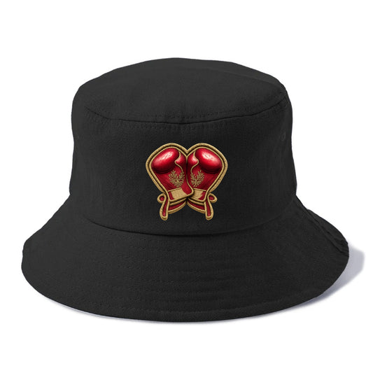 Embroidered patch design - BOXING GLOVES - red boxing gloves crossed in crimson and - Bucket Hat - Black
