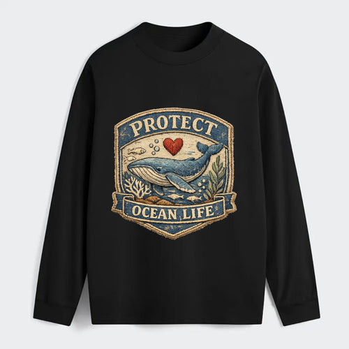 PROTECT OCEAN LIFE - whale with heart in blue , marine conservation - Classic Long Sleeve Shirt