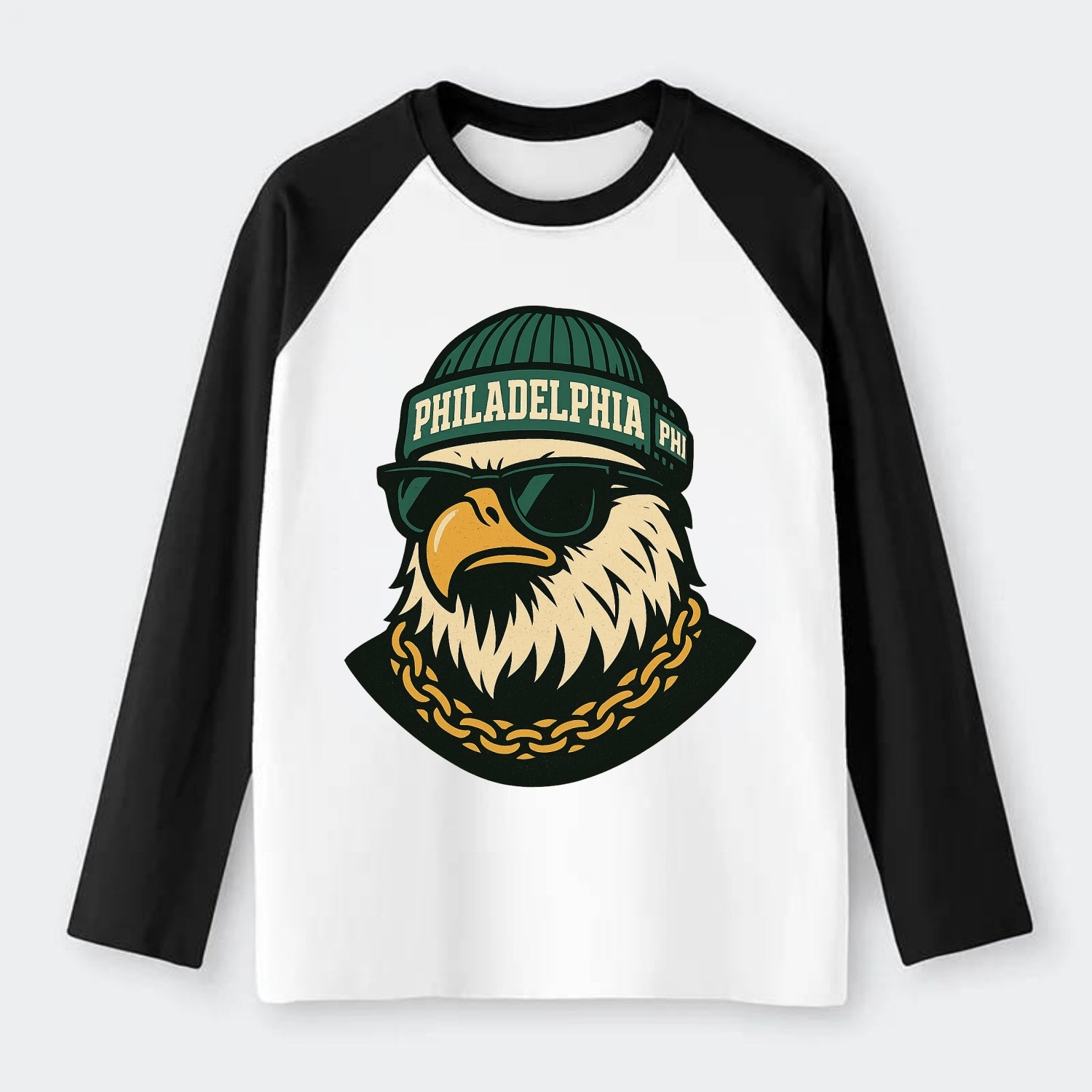 "eagle" "philadelphia" "phi" "green" "us East" - Raglan Long Sleeve T-Shirt - Black
