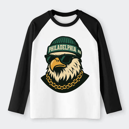 "eagle" "philadelphia" "phi" "green" "us East" - Raglan Long Sleeve T-Shirt - Black