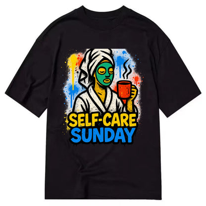 Person in bathrobe with face mask and tea - self-care Sunday ritual, wellness - Classic T-shirt - Black
