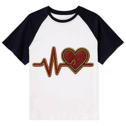 Heartbeat Line  - Contrast Raglan T-shirt - Black