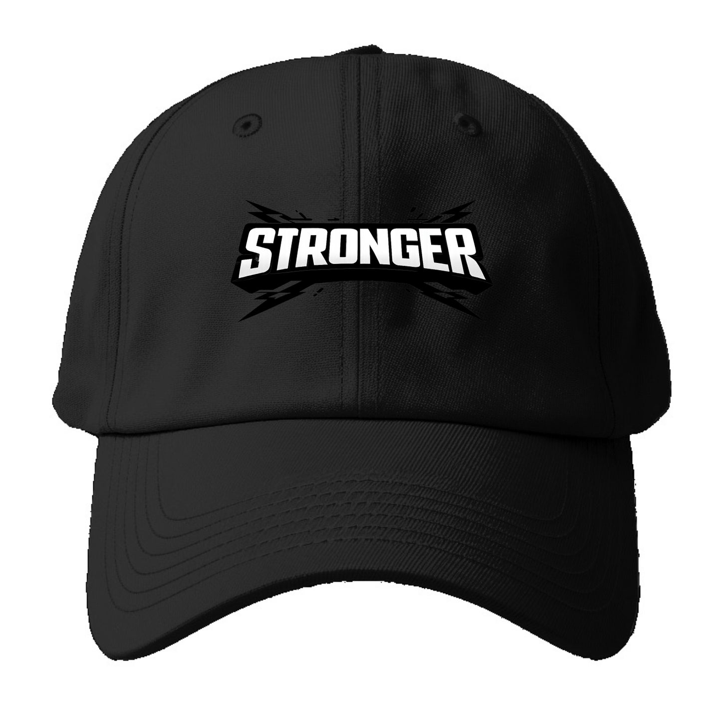 Bold typography design - "STRONGER" - getting better, building power - Baseball Cap For Big Heads - Black