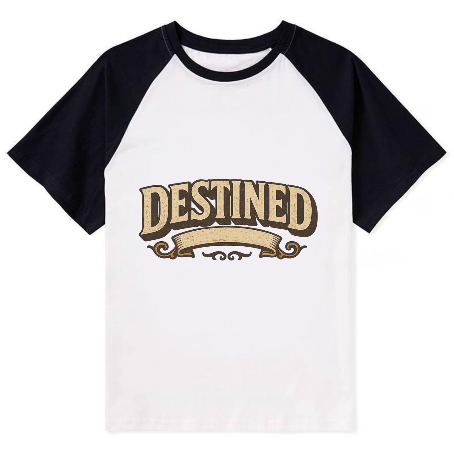 Bold typography design - "DESTINED" - fated for greatness - Contrast Raglan T-shirt - Black