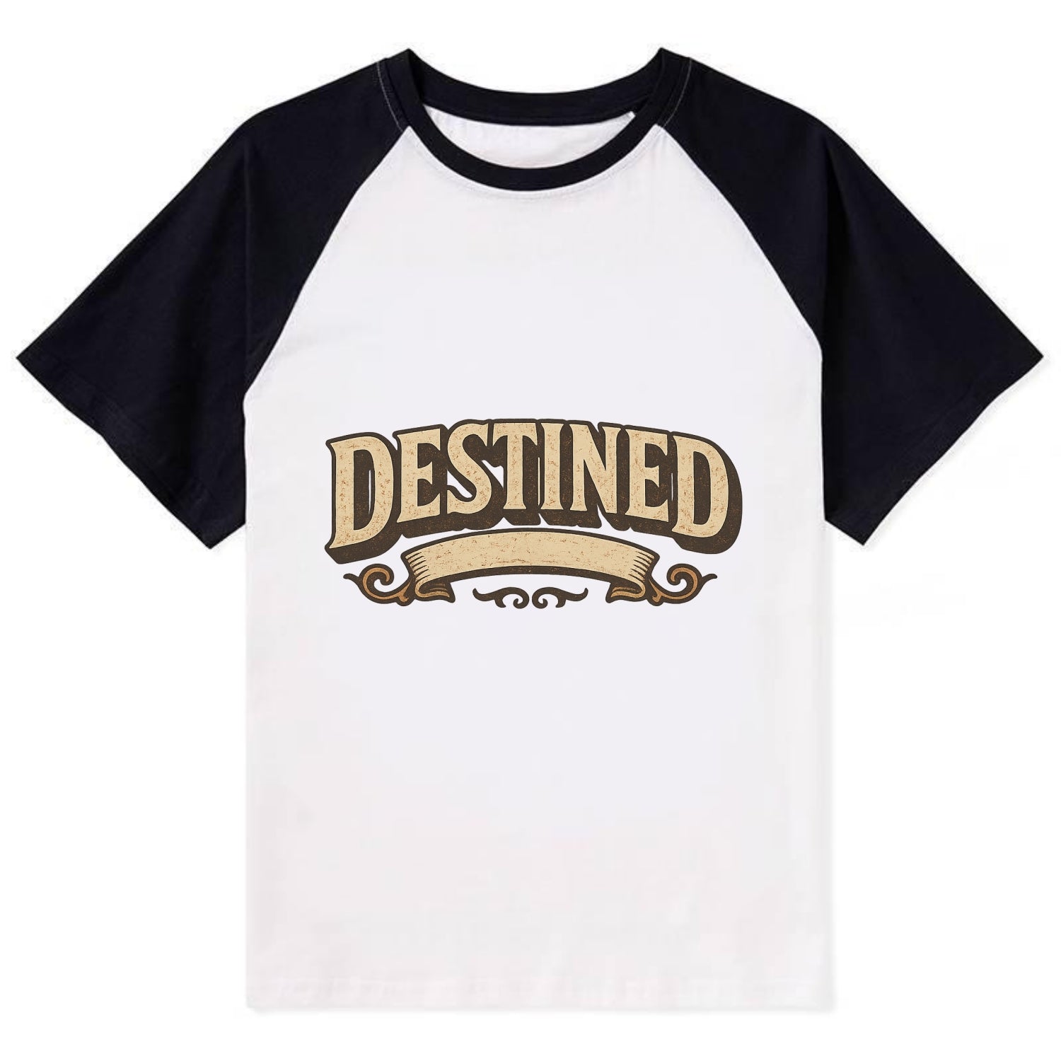 Bold typography design - "DESTINED" - fated for greatness - Contrast Raglan T-shirt - Black