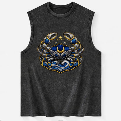 CANCER CRAB - protective crab in silver and blue , water sign - Vintage Washed Tank - Black
