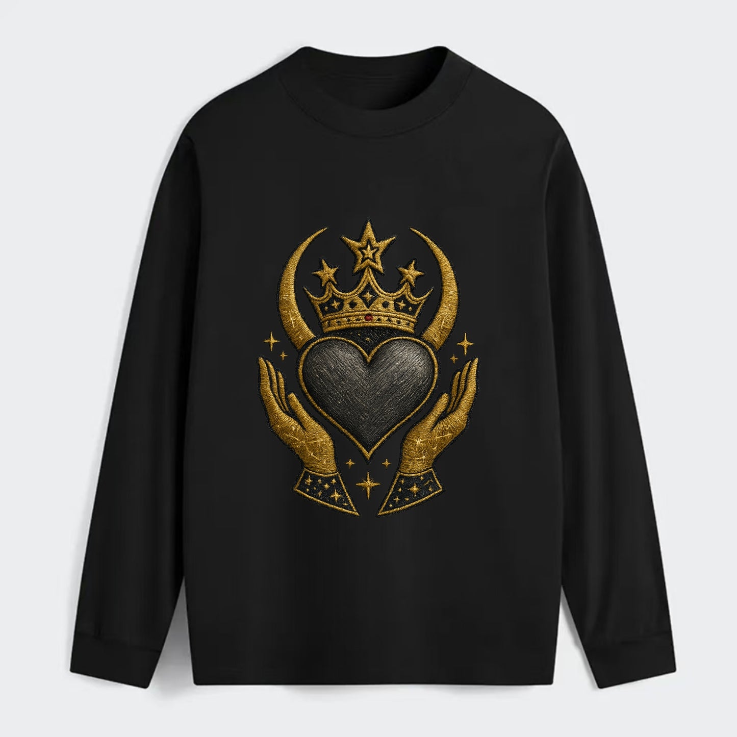 Celtic knot crown with woven strands merging into copper hands - Classic Long Sleeve Shirt - Black
