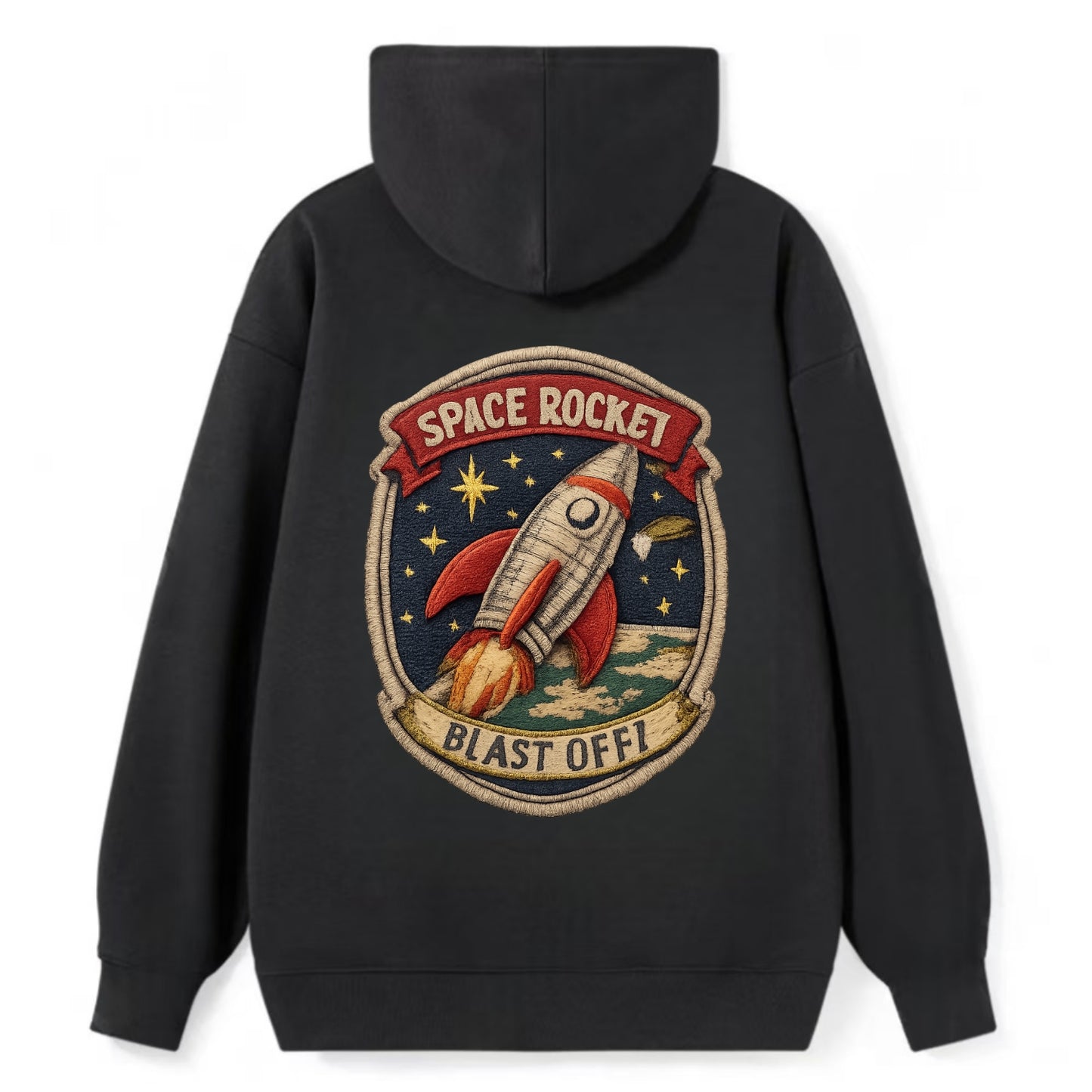 RETRO ROCKET - 1950s space rocket in silver and red , atomic age - Classic Pullover Hoodie - Black