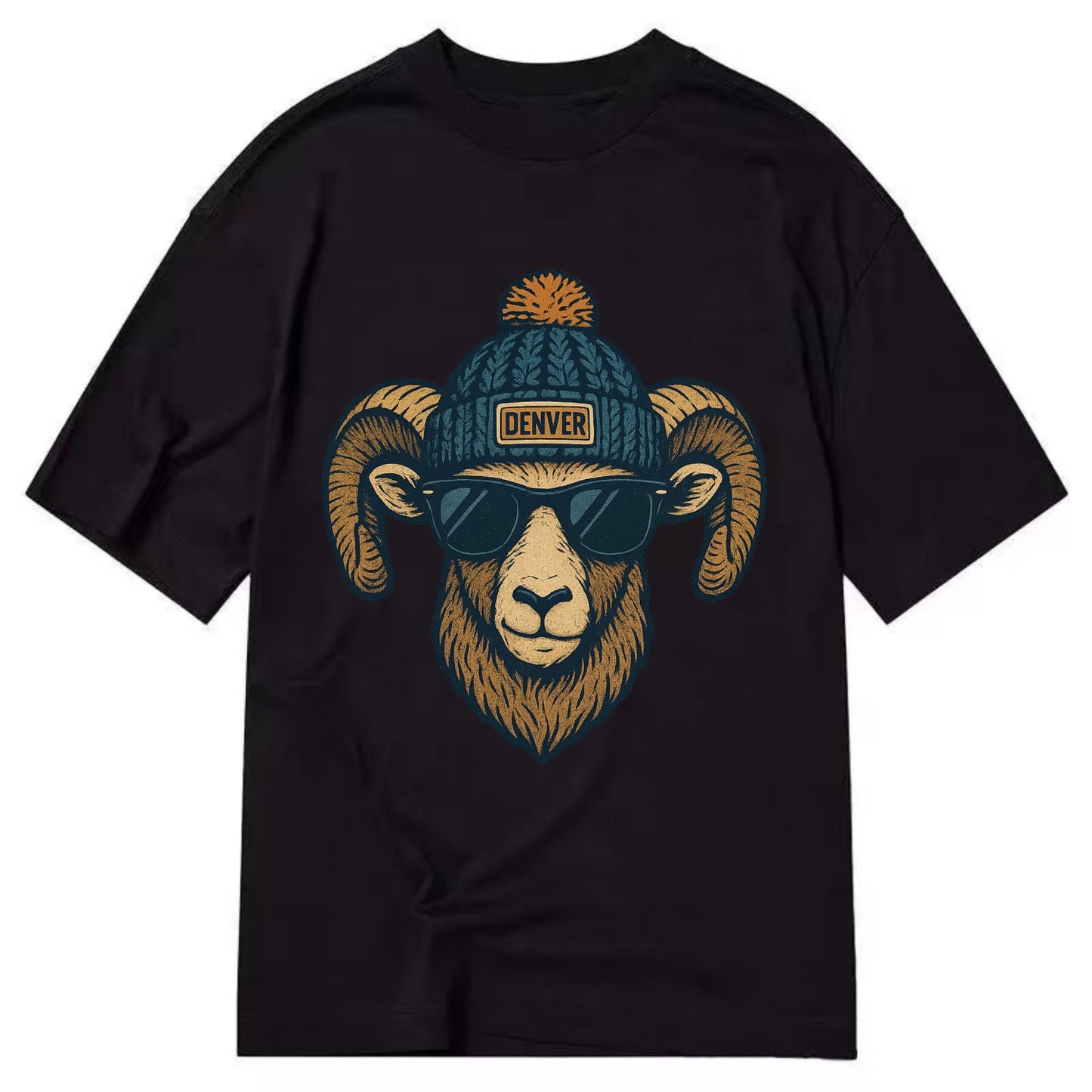 Colorado Rocky Mountain Bighorn Sheep wearing Denver beanie with pom pom and - Classic T-shirt - Black