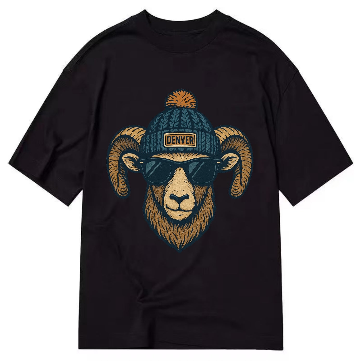 Colorado Rocky Mountain Bighorn Sheep wearing Denver beanie with pom pom and - Classic T-shirt - Black
