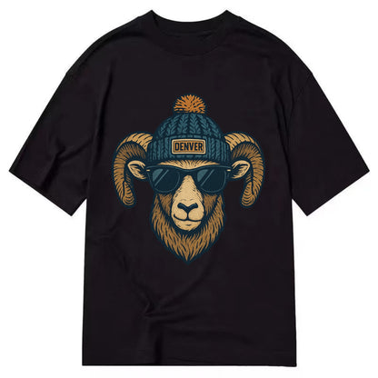 Colorado Rocky Mountain Bighorn Sheep wearing Denver beanie with pom pom and - Classic T-shirt - Black