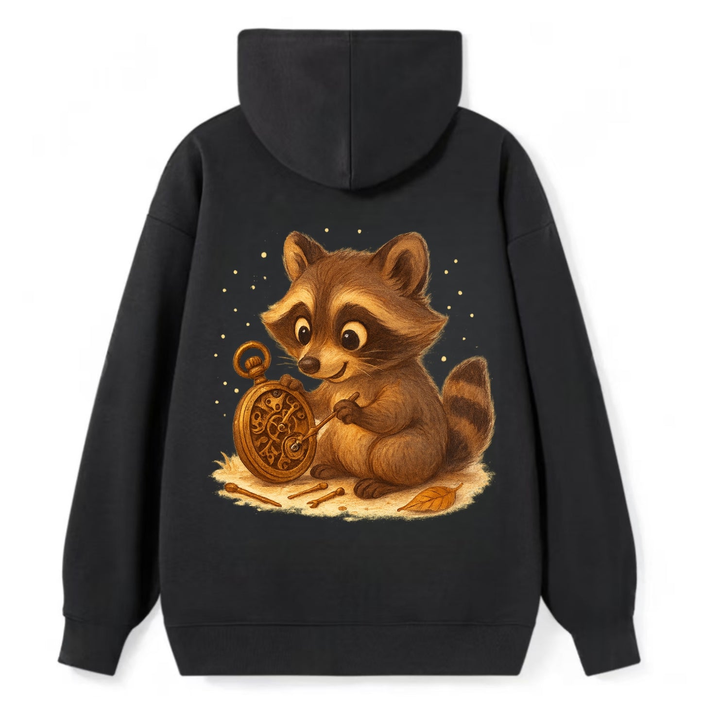 Raccoon tinkering with a steampunk pocket watch using tiny brass tools - Classic Pullover Hoodie - Black