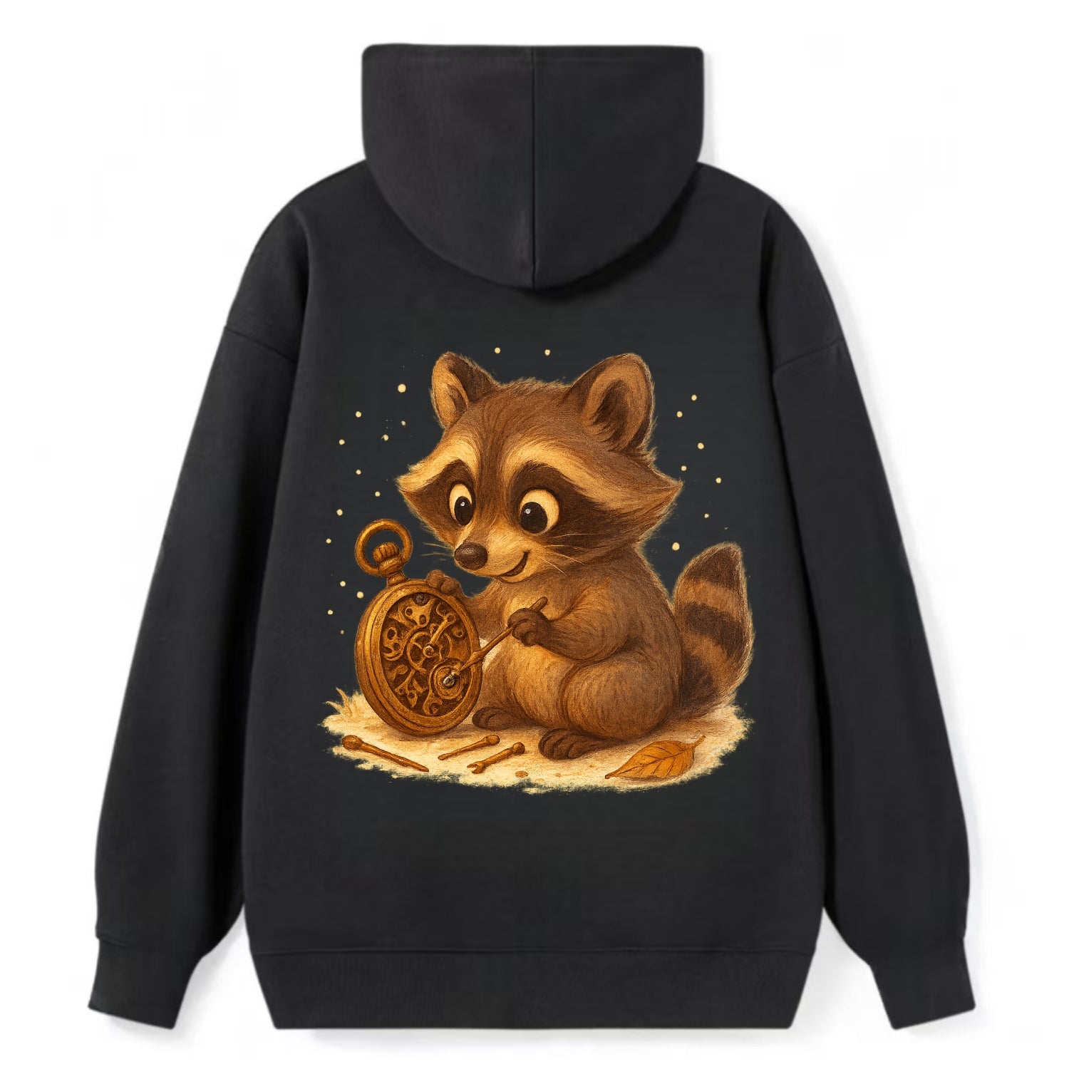 Raccoon tinkering with a steampunk pocket watch using tiny brass tools - Classic Pullover Hoodie - Black
