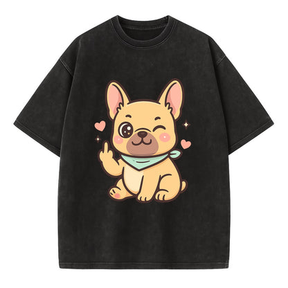 French Bulldog sitting with bat ears up, strong paw with sass - Vintage T-shirt - Black