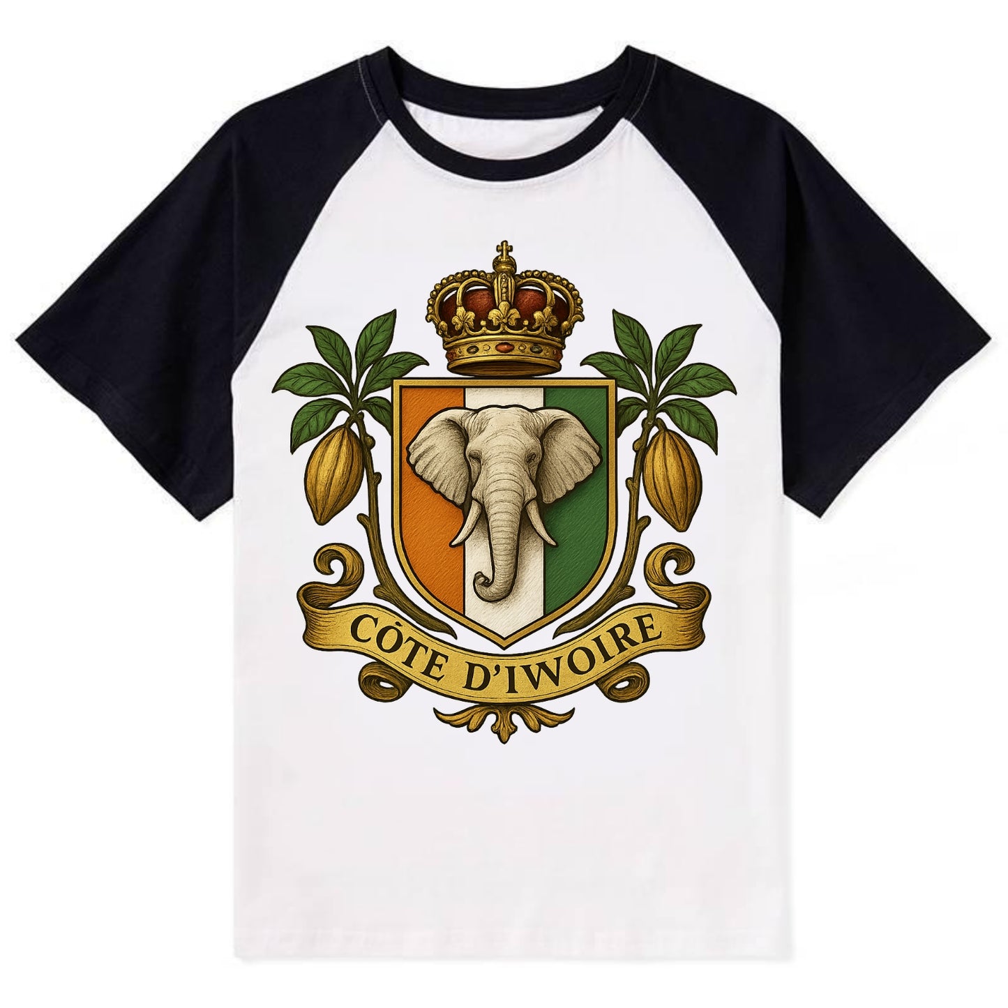 Ivory Coast Royal Logo  - Contrast Raglan T-shirt - Black