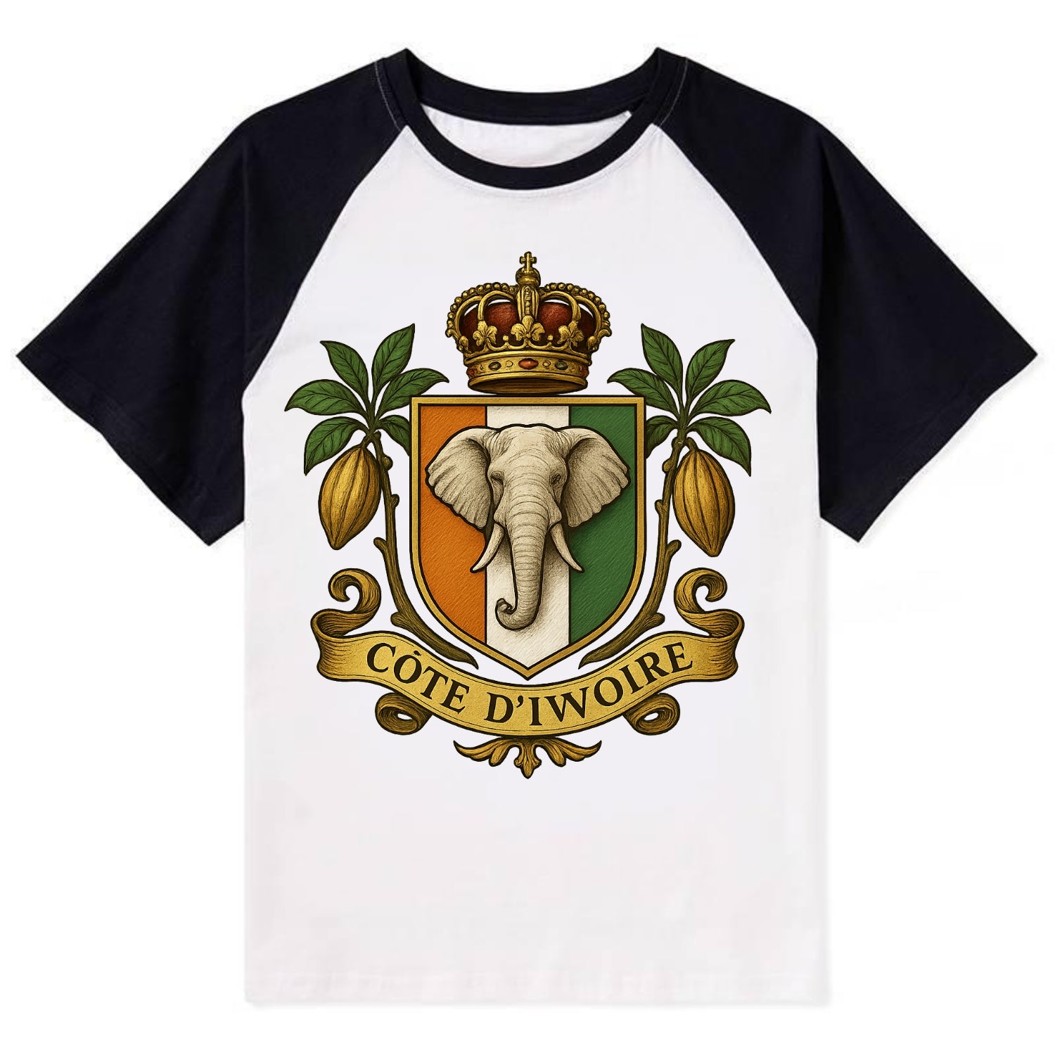 Ivory Coast Royal Logo  - Contrast Raglan T-shirt - Black