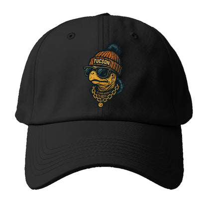 Tucson Desert Tortoise wearing Tucson beanie with pom pom and wayfarer - Baseball Cap For Big Heads - Black