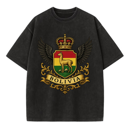 Bolivia Llama Emblem  - Vintage T-shirt - Black