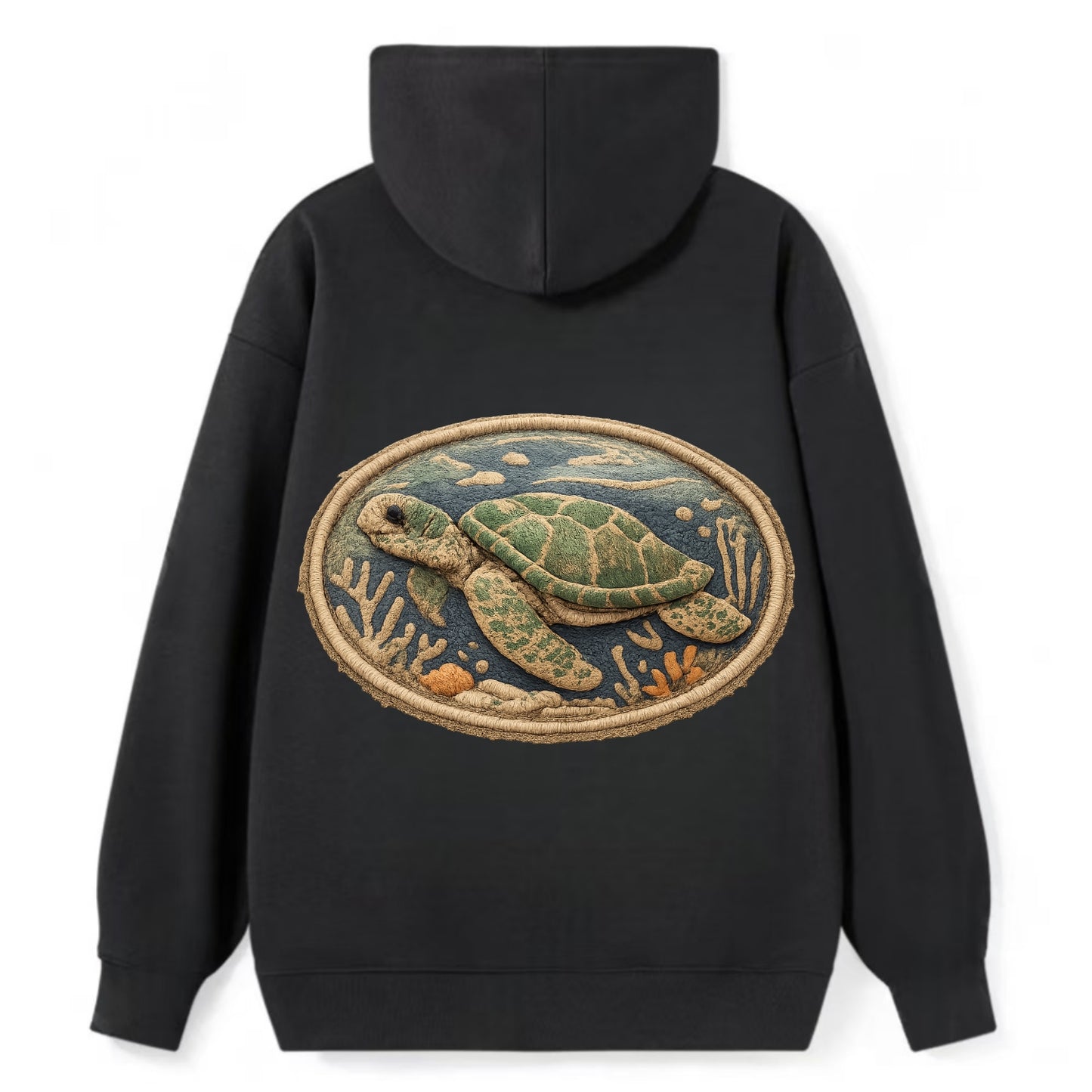 SEA TURTLE - swimming turtle in green and blue , ocean life - Classic Pullover Hoodie - Black