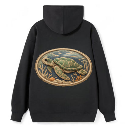 SEA TURTLE - swimming turtle in green and blue , ocean life - Classic Pullover Hoodie - Black