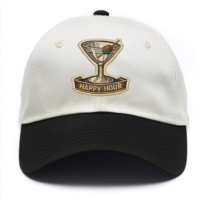 COCKTAIL MARTINI - martini glass with olive in silver and green , happy hour - Two Tone Cap - Black