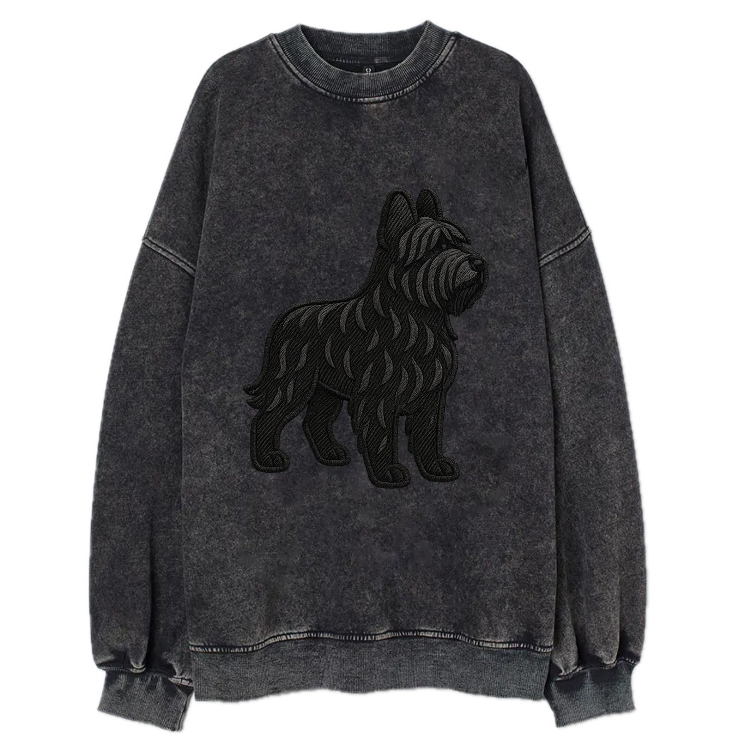 Briard - Black wavy coat embroidered herding pose - Vintage Sweatshirt - Black
