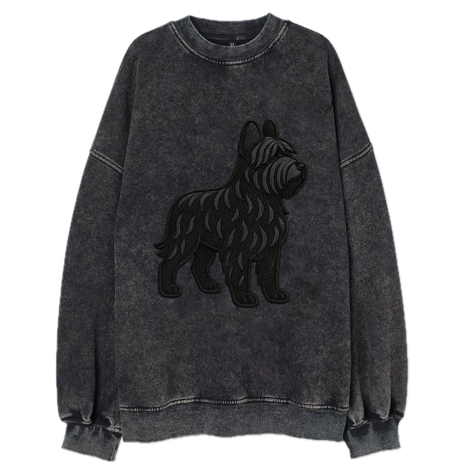 Briard - Black wavy coat embroidered herding pose - Vintage Sweatshirt - Black