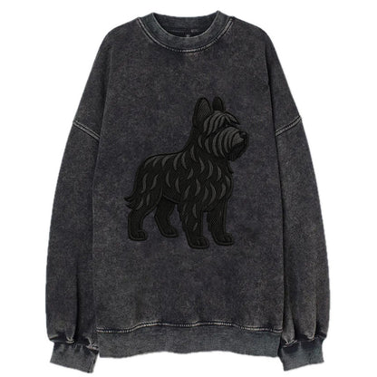Briard - Black wavy coat embroidered herding pose - Vintage Sweatshirt - Black