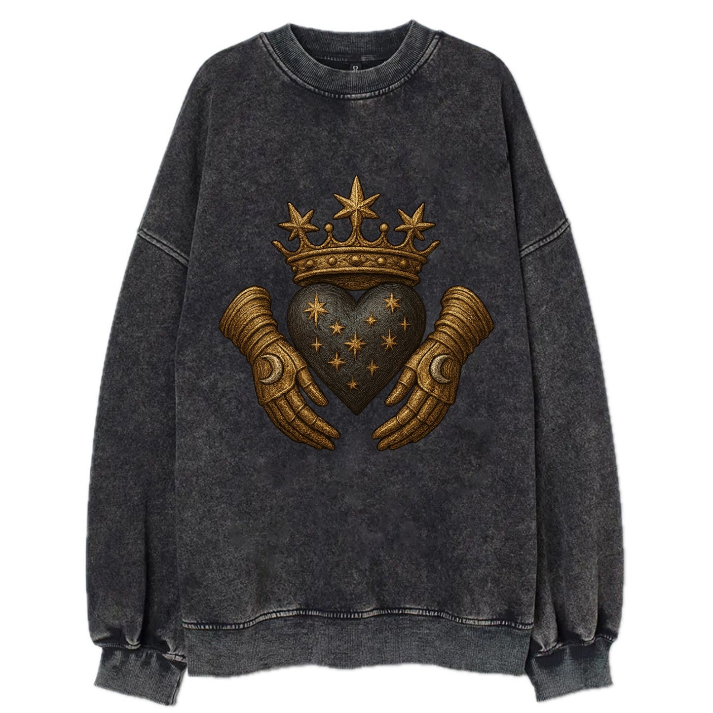 Ice crystal crown framing a frosted heart with fur-trimmed winter hands - Vintage Sweatshirt - Black