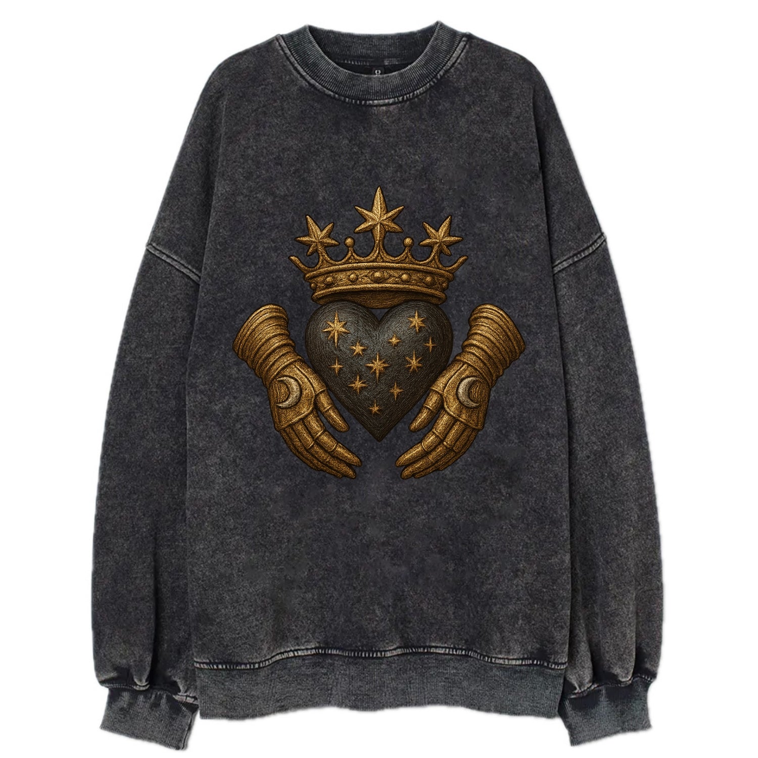 Ice crystal crown framing a frosted heart with fur-trimmed winter hands - Vintage Sweatshirt - Black