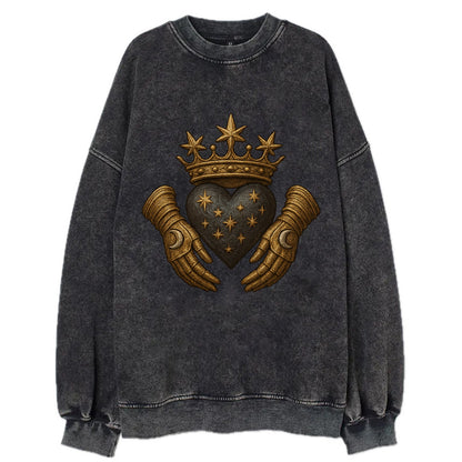 Ice crystal crown framing a frosted heart with fur-trimmed winter hands - Vintage Sweatshirt - Black