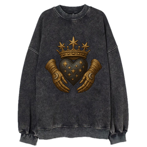 Ice crystal crown framing a frosted heart with fur-trimmed winter hands - Vintage Sweatshirt