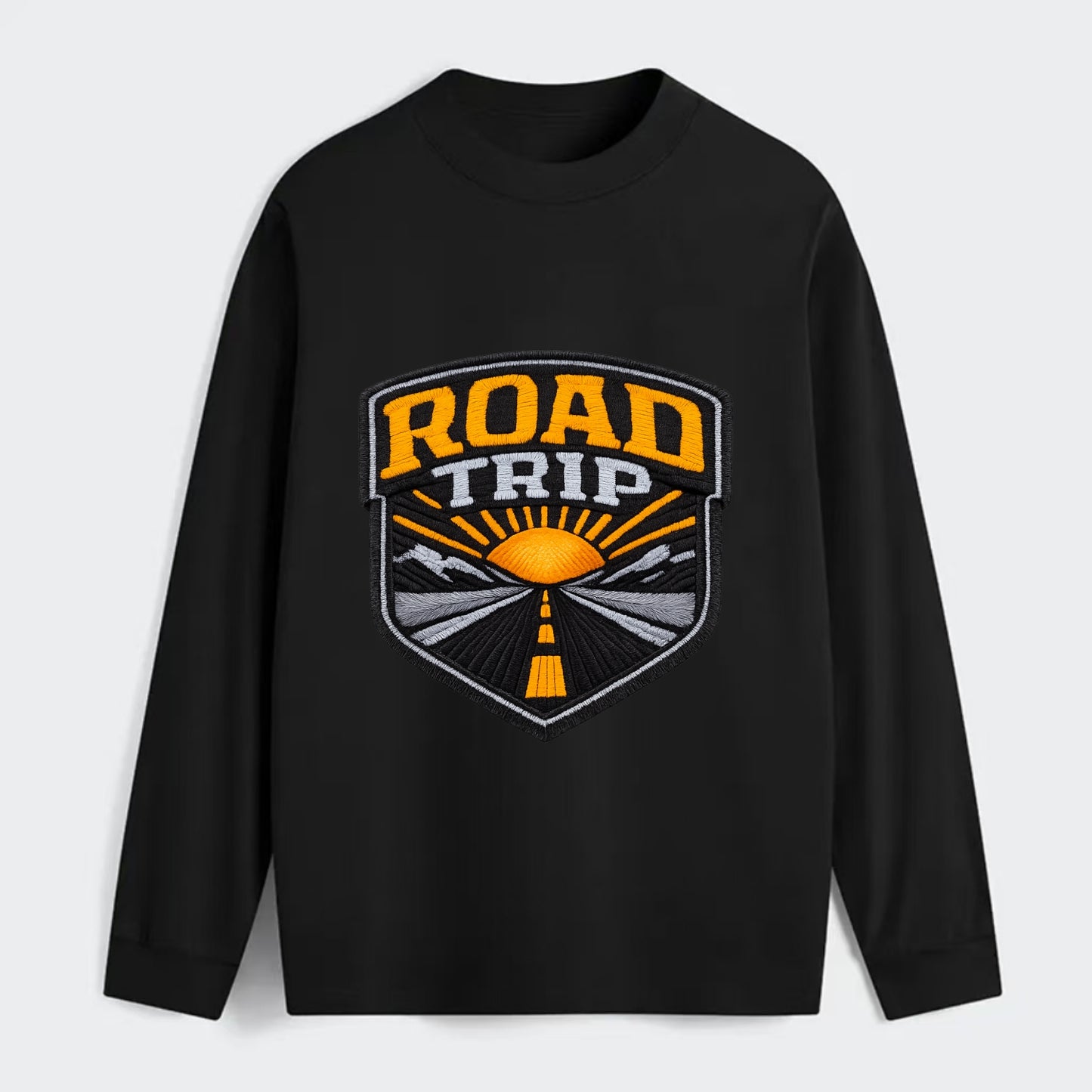 ROAD TRIP - highway and sun in orange and gray , open road - Classic Long Sleeve Shirt - Black